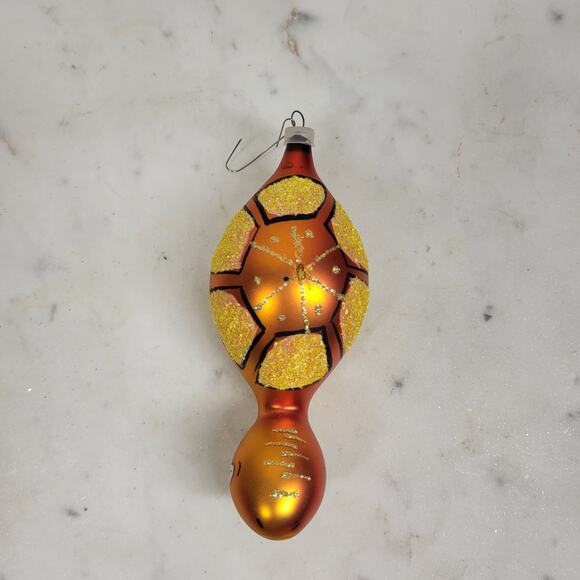 VTG De Carlini Turtle Reflector Ornament Orange Handpainted Glittered Indent - Picture 6 of 16